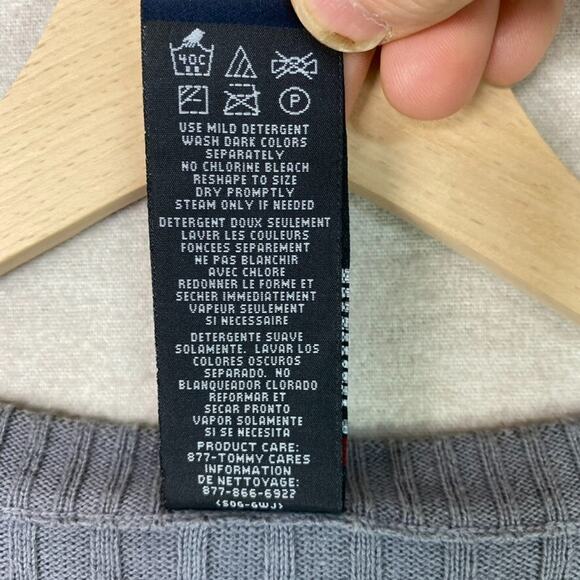 Vintage Tommy Hilfiger Mens Rib Knit Sweater Size XL Fitted Logo Preppy 90s Gray - Picture 6 of 10